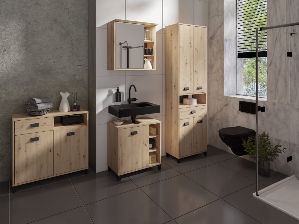 Spiegelschrank mit LED-Beleuchtung & Steckdose, Breite 60 cm,