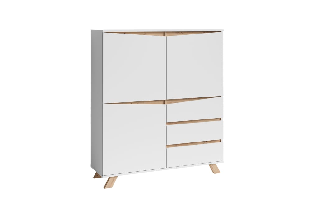 ByLiving Highboard mit 3 Türen und 3 Schubkästen, B 120, H 137, T 38 cm, weiß style modern - Spanplatte