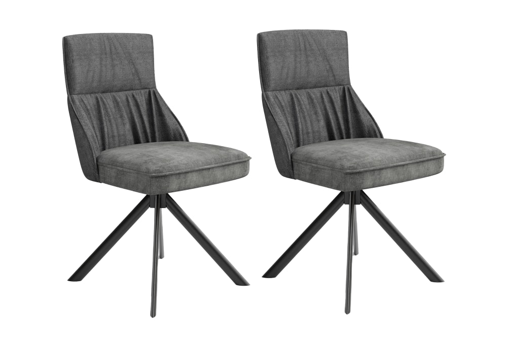 ByLiving 2er Set Stühle aus Webstoff & Vintage-Velvet, 180 ° drehbar, anthrazit style modern Schwarz