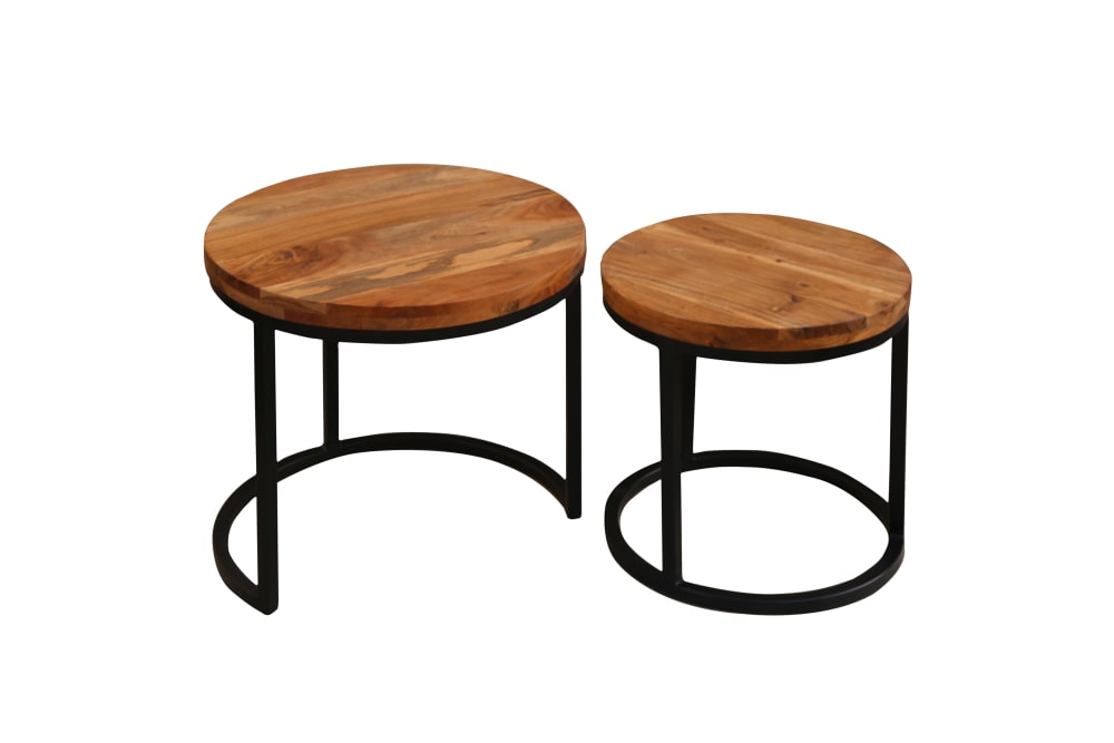 ByLiving Zweisatztisch aus Akazienholz, B 50, H 45 cm & B 40, H 40 cm, natur style modern Braun