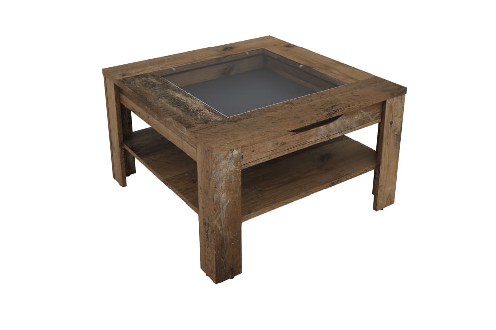 ByLiving Couchtisch mit Glaseinlage & Schublade, B 67, H 43, T 67 cm, braun style modern - Spanplatte