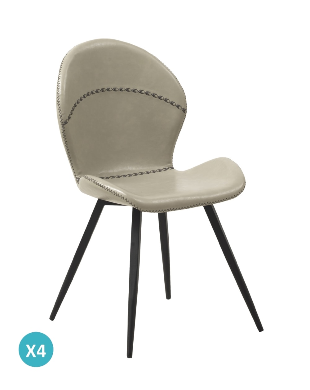 Lot de 4 chaises tapissées beige avec pieds métalliques noirs