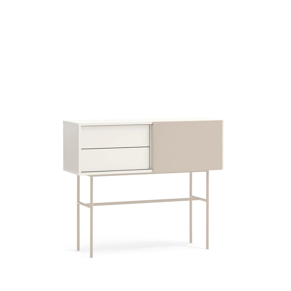 Console+avec+2+tiroirs+et+porte+coulissante+laquee+creme+110x90+cm