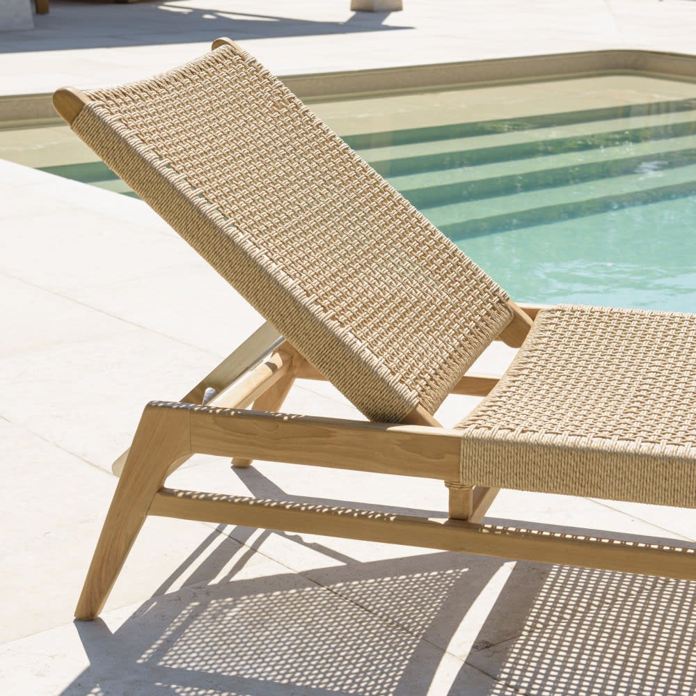 Bain de soleil en teck naturel et rotin synthétique beige - Maisons du Monde