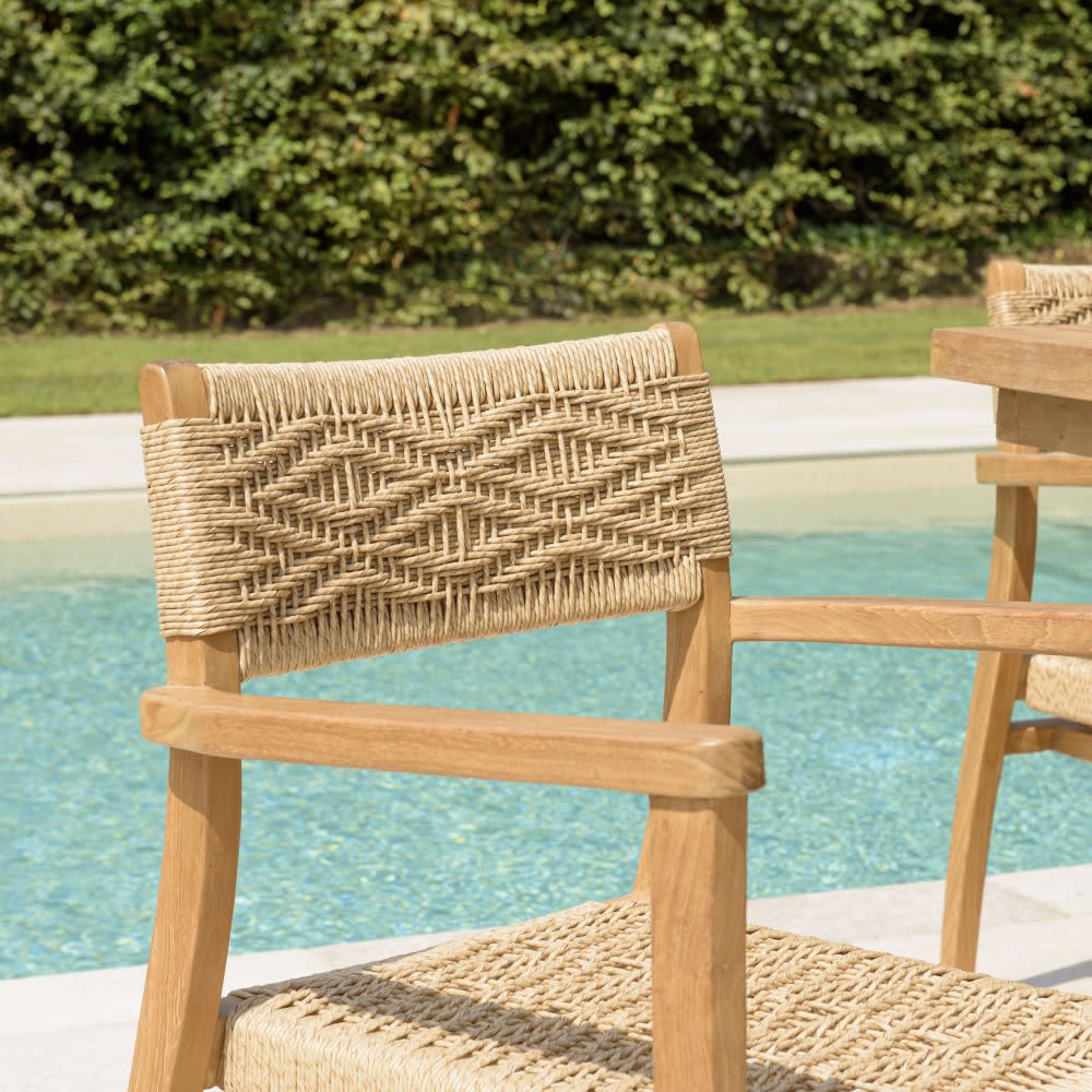 Lot de 2 fauteuils jardin teck rotin synthétique motif losange