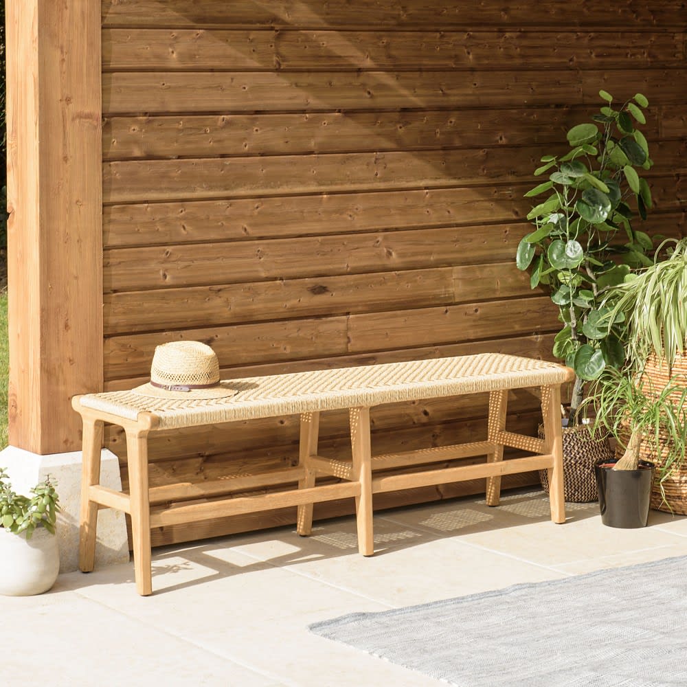 Banc de jardin 3 places teck assise rotin synthétique beige - Maisons du Monde