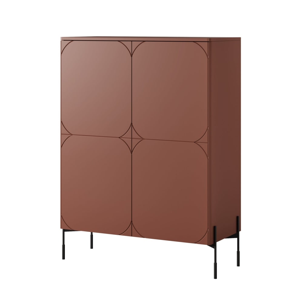 Buffet 2 portes pied métal bordeaux 124x140 cm