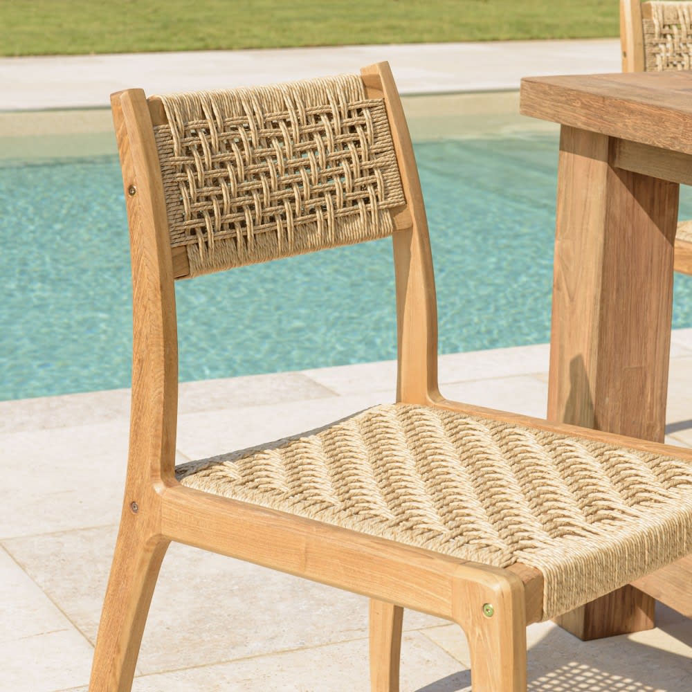 Lot de 2 chaises jardin teck rotin synthétique tressé beige - Maisons du Monde