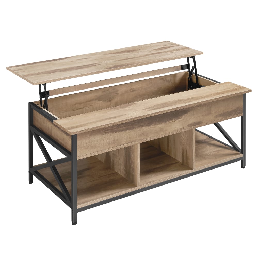 Table de salon relevable meuble bas marron camel et noir Table de salon relevable meuble bas marron camel et noir