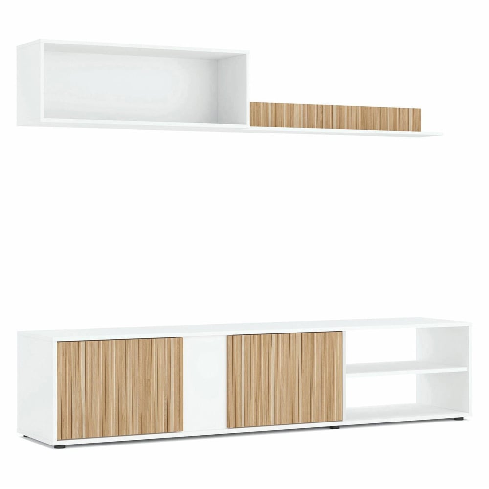 Meuble tv effet bois blanc, beige 180x33 cm - Maisons du Monde