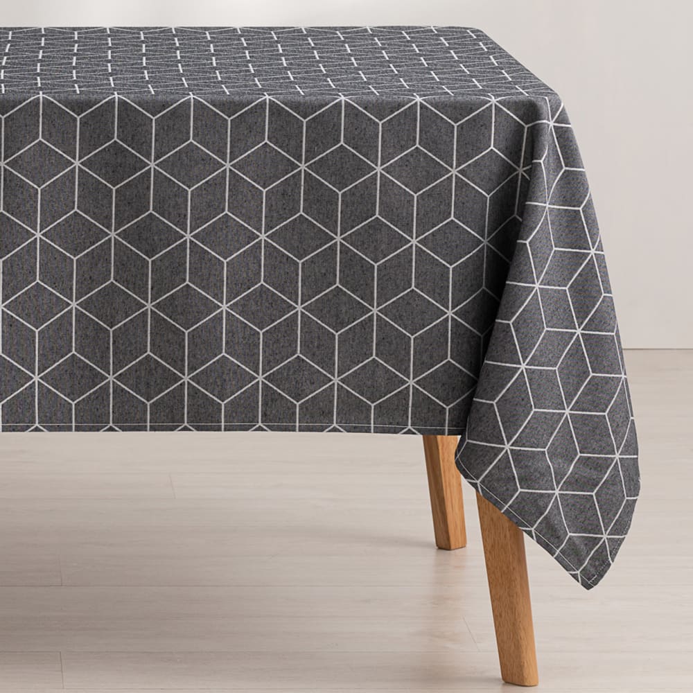 Nappe en coton jacquard antitaches géométrique anthracite 140x300 cm