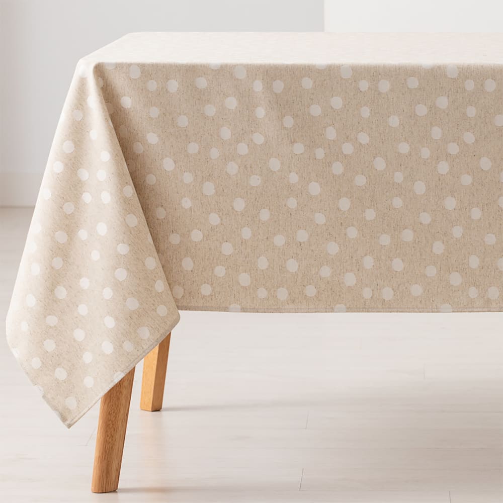 Nappe en coton jacquard antitaches à pois lin 140x300cm