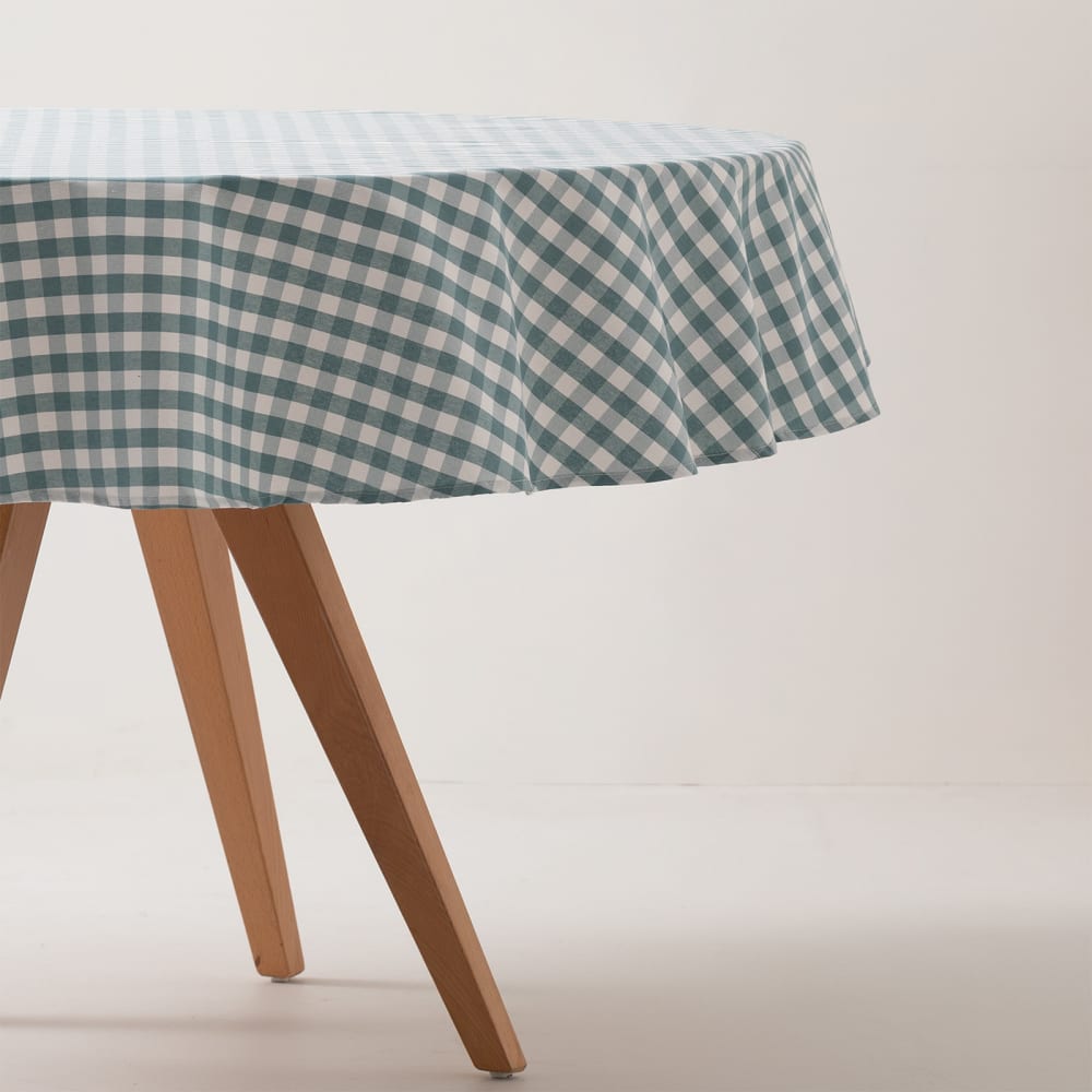 Nappe ronde en coton antitache tissu à carreaux aqua marine 160x160cm — vue 4