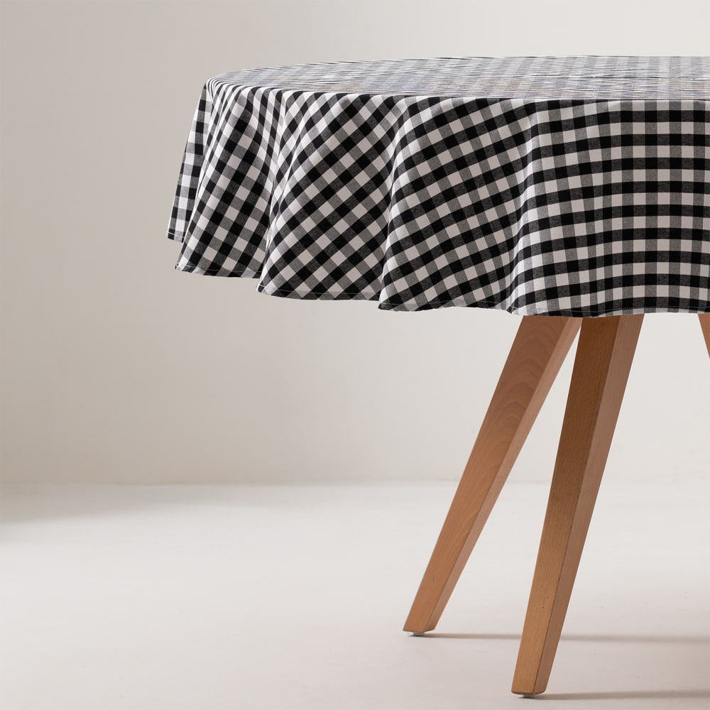 Nappe ronde en coton antitache tissu à carreaux noir 160x160cm — vue 4