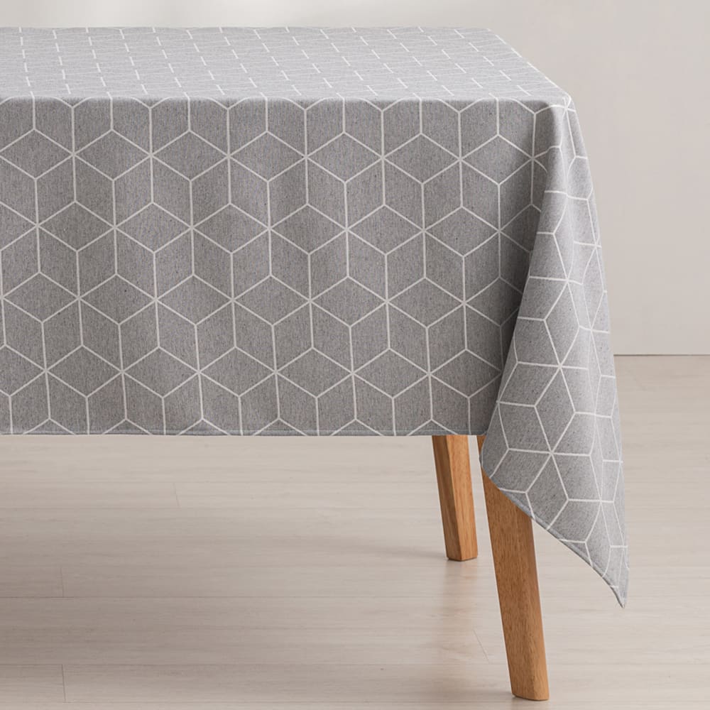 Nappe en coton jacquard antitaches géométrique gris 140x300 cm