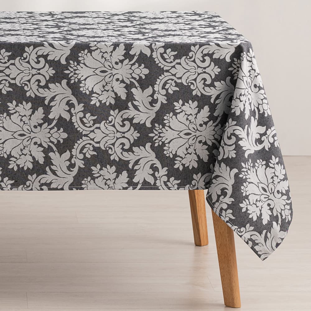 Nappe en coton jacquard antitaches floral anthracite 140x240 cm