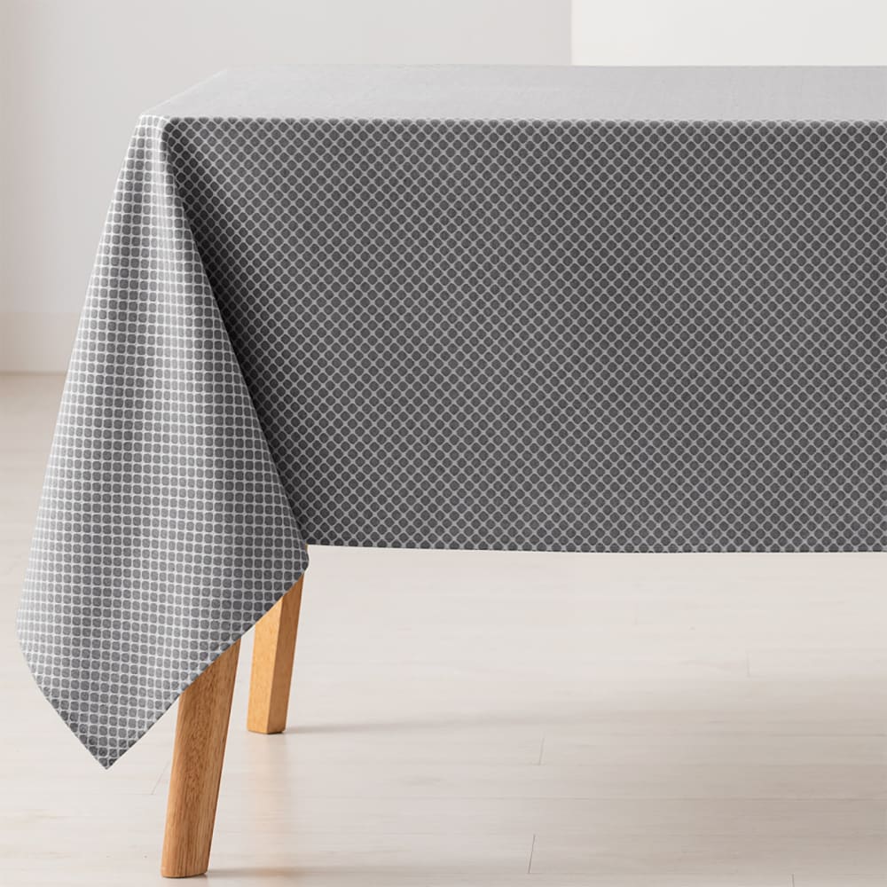 Nappe en coton jacquard antitaches géométrique anthracite 140x300cm