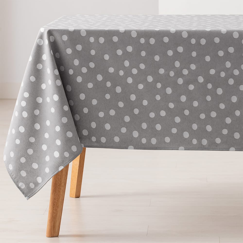 Nappe en coton jacquard antitaches à pois gris clair 140x200cm