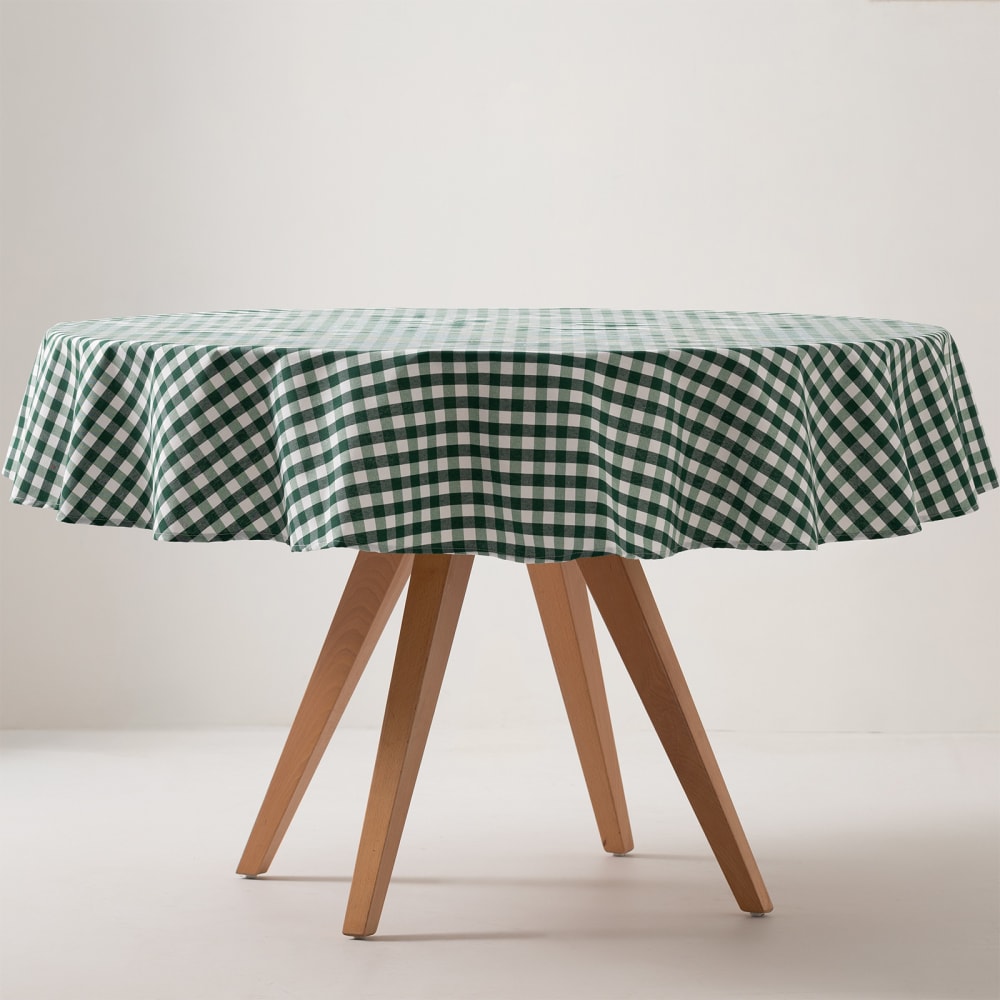Nappe ronde en coton antitache tissu à carreaux vert 160x160cm