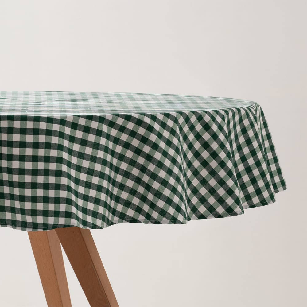 Nappe ronde en coton antitache tissu à carreaux vert 160x160cm — vue 4
