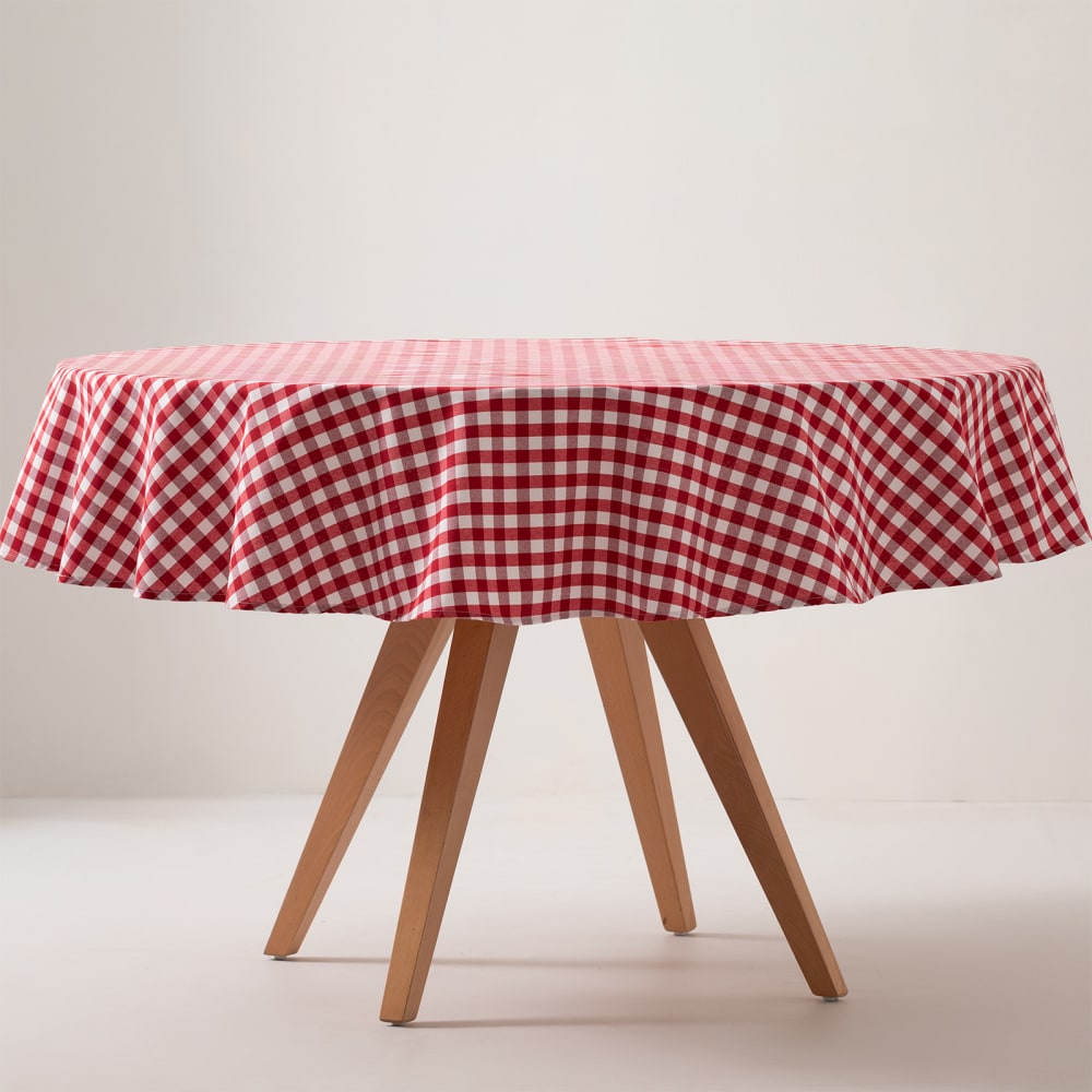 Nappe ronde en coton antitache tissu à carreaux rouge 160x160cm