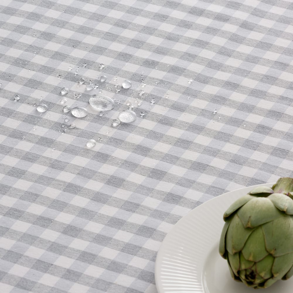 Nappe ronde en coton antitache tissu à carreaux gris clair 160x160cm — vue 3