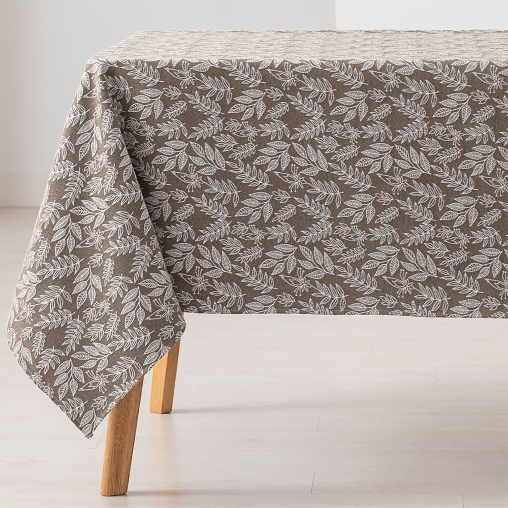 Nappe en coton jacquard antitaches floral beige 140x200cm