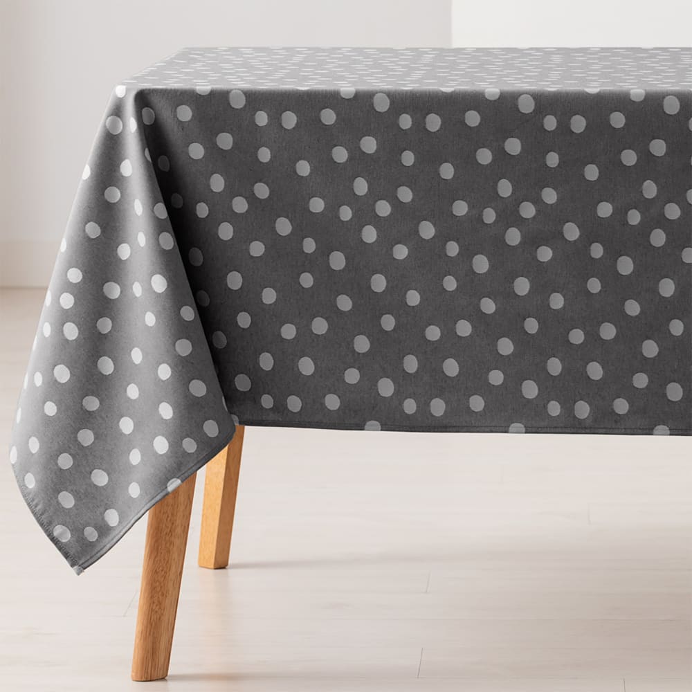 Nappe en coton jacquard antitaches à pois anthracite 140x200cm