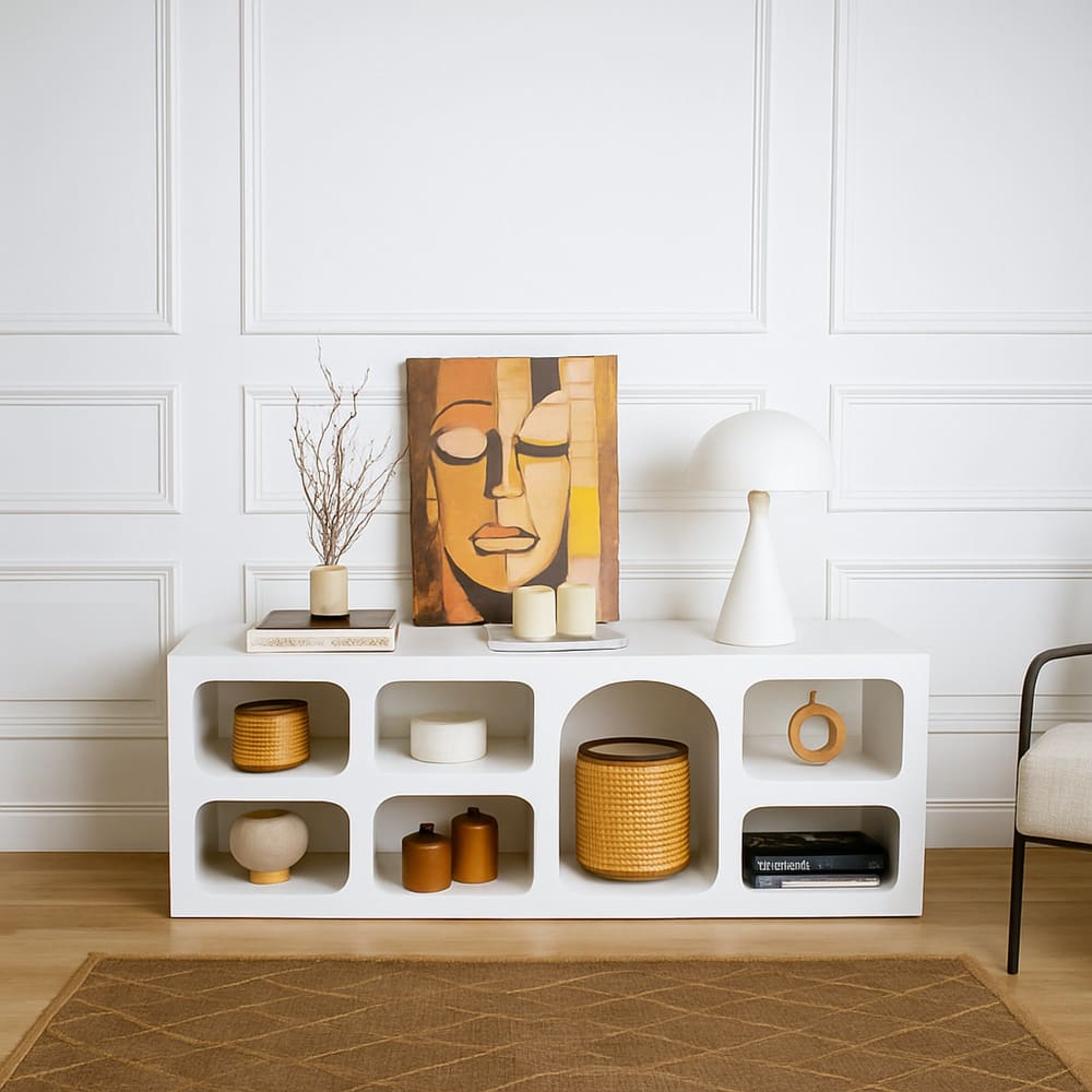 Buffet effet bois blanc 160x38 cm - Maisons du Monde