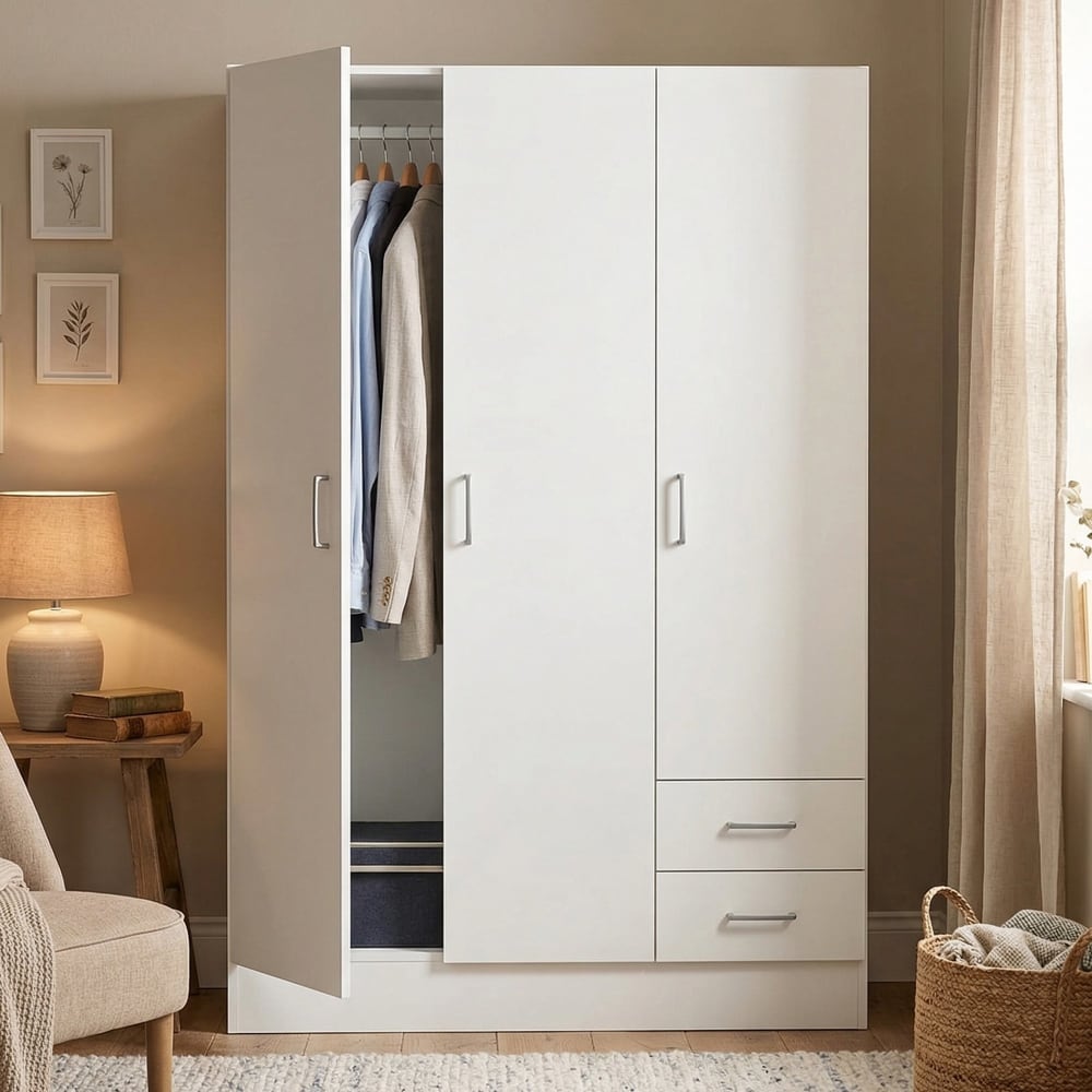 Armoire 3 portes effet bois blanc 120x50cm - Maisons du Monde