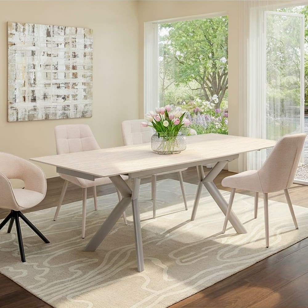 Table à manger 4/8 personnes extensible en grès blanc l140/200 - Maisons du Monde