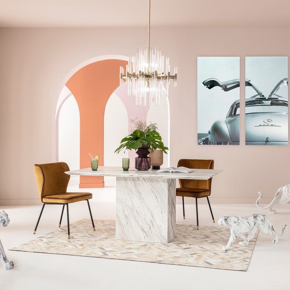 Table à manger 8 personnes en marbre blanc L200