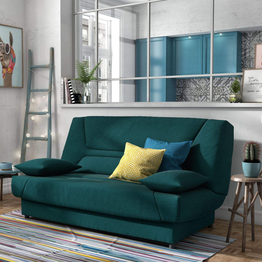 Banquette clic-clac avec matelas de 13 cm bleu canard