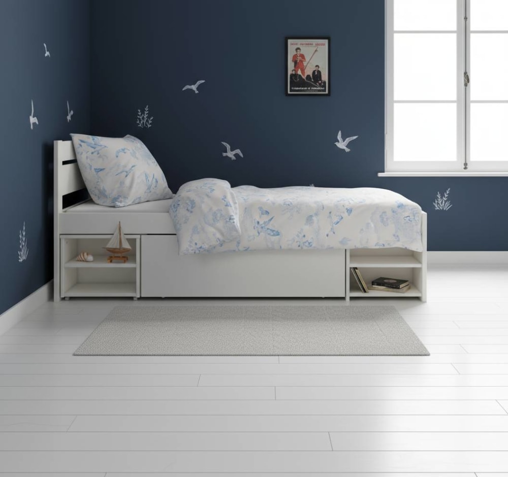 Lit enfant et ses 3 tiroirs en bois blanc (CAMIF) - Image 1