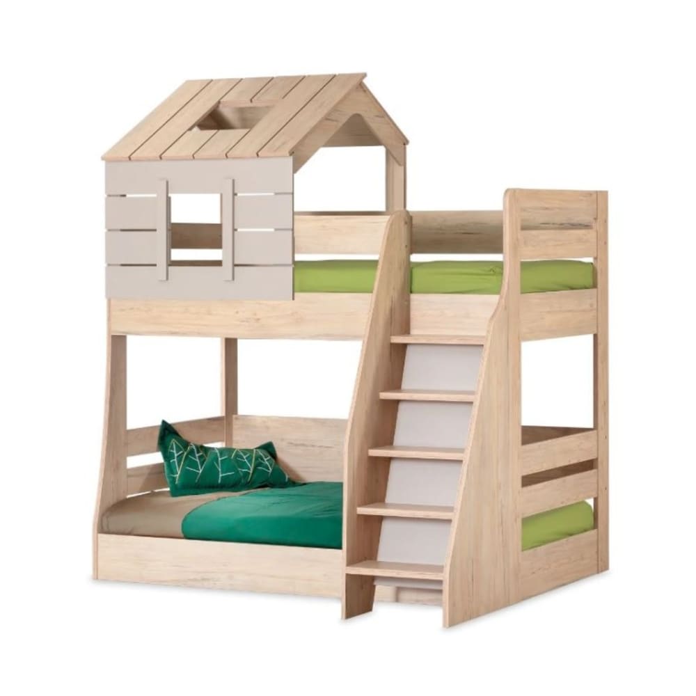 Lit superposé montessori escalier droit  gris  229x207x149cm