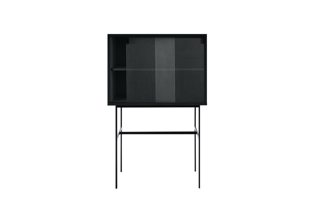 Console avec portes coulissantes en verre en panneaux de fibres, noir