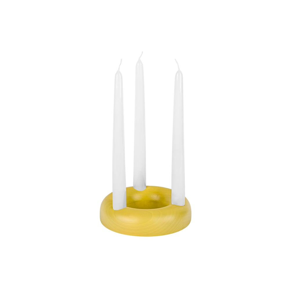 Noo.ma lums bougeoir grand - bois laqué mat jaune, 15 x 15 x 3,5 cm
