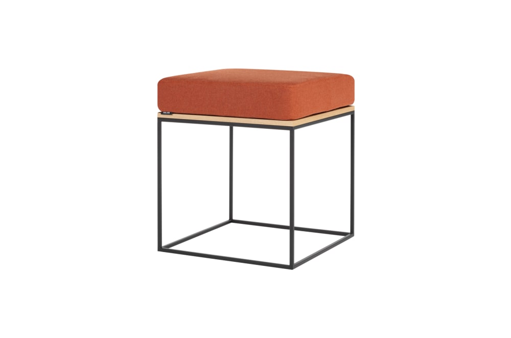Tabouret en placage de chêne et acier avec coussin, terracotta