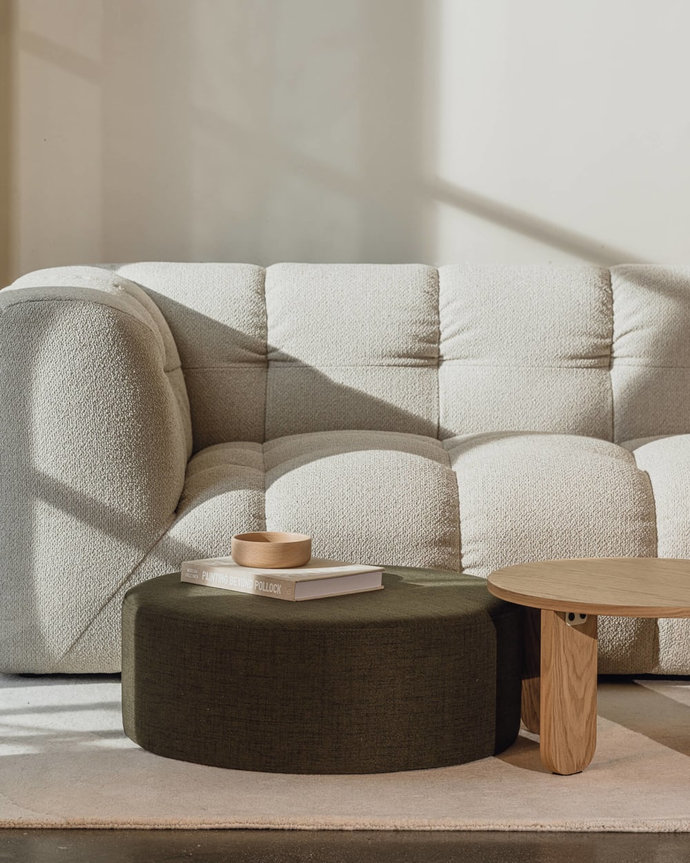 noo.ma Folk Pouf carré en polyester 70x70x25 cm, vert - Maisons