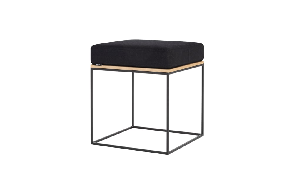 Tabouret en placage de chêne et acier avec coussin, marron et noir