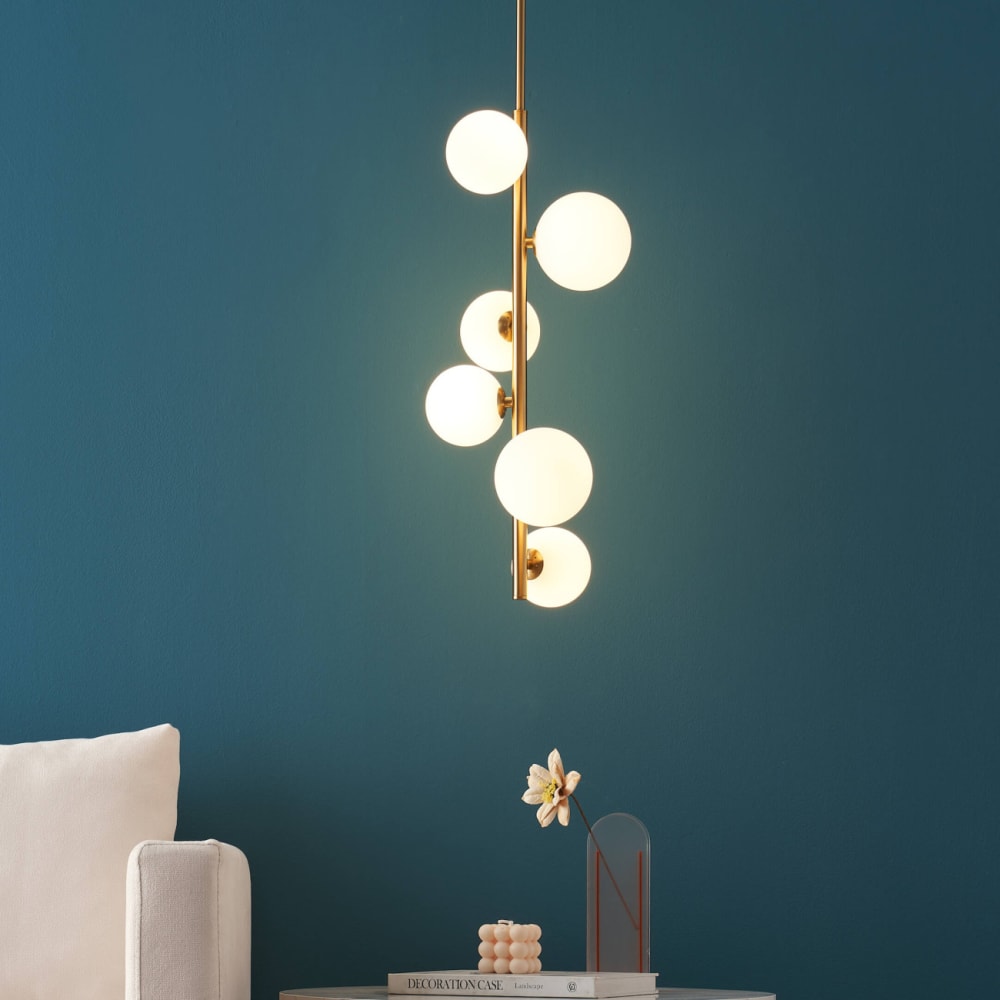 Suspension en verre blanc et doré 60 cm - Maisons du Monde