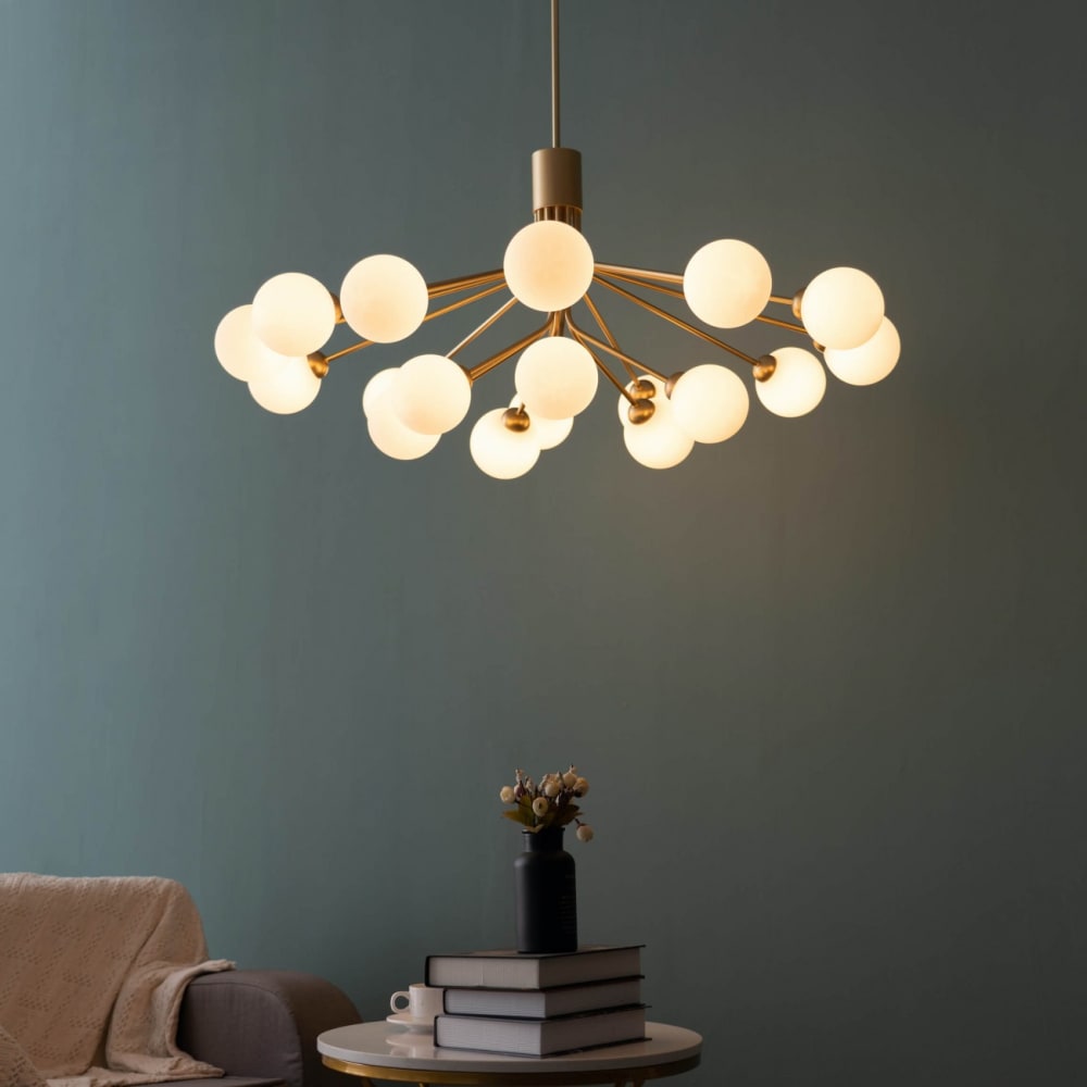 Suspension en verre blanc et doré 110 cm — vue 3