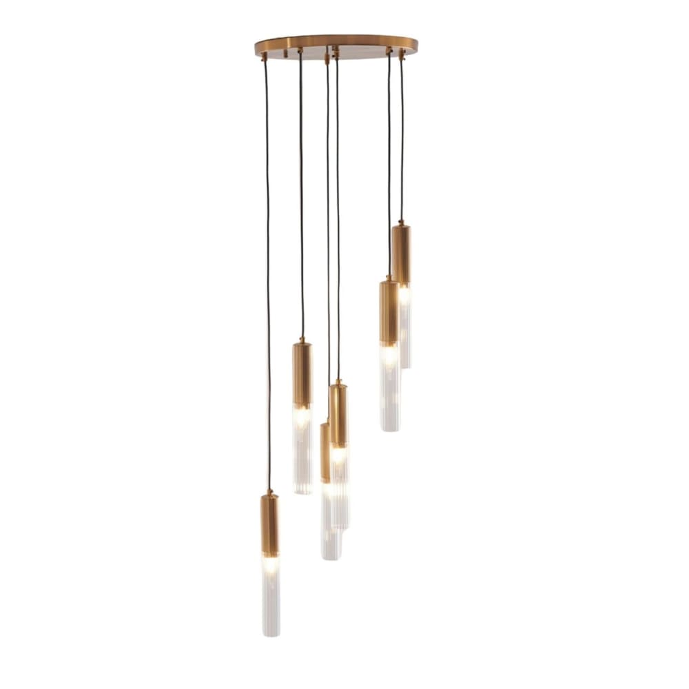 Kosilum Hängeleuchte aus Metall und Glas 37,5 cm, Transparent und goldfarben Transparent Glas
