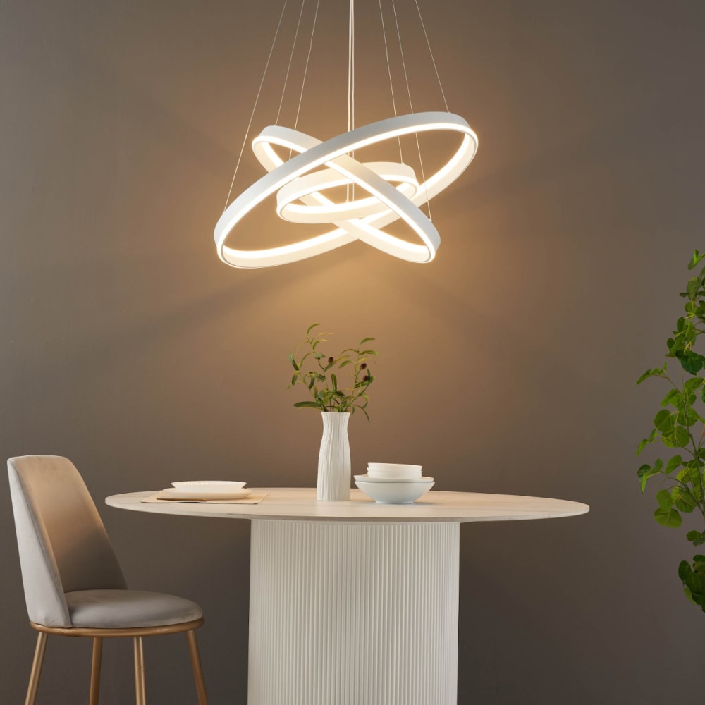 Hängeleuchte aus Stahl, Aluminium und Silikon 150 cm, Weiß -