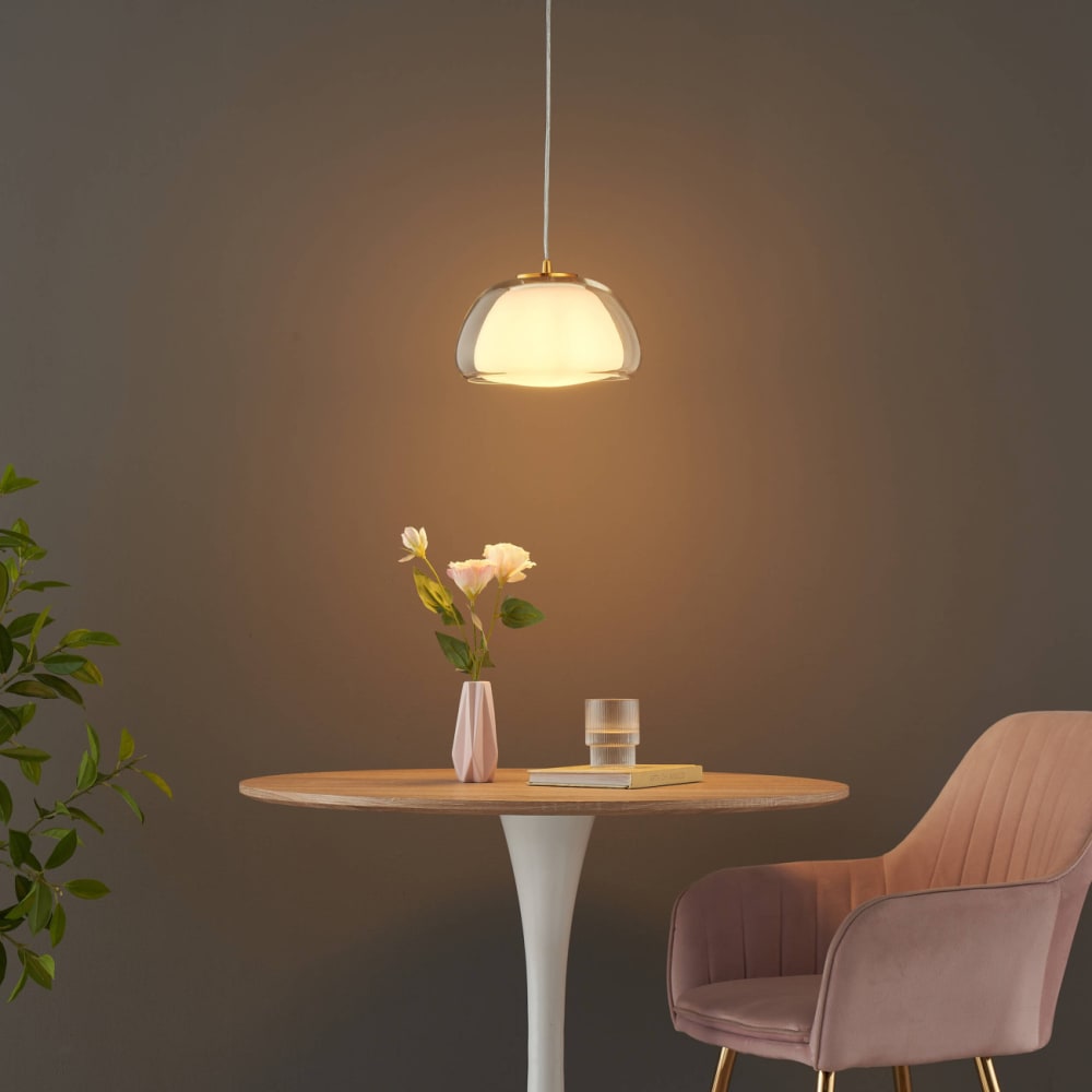 Suspension en verre transparent et blanc 25 cm — vue 3