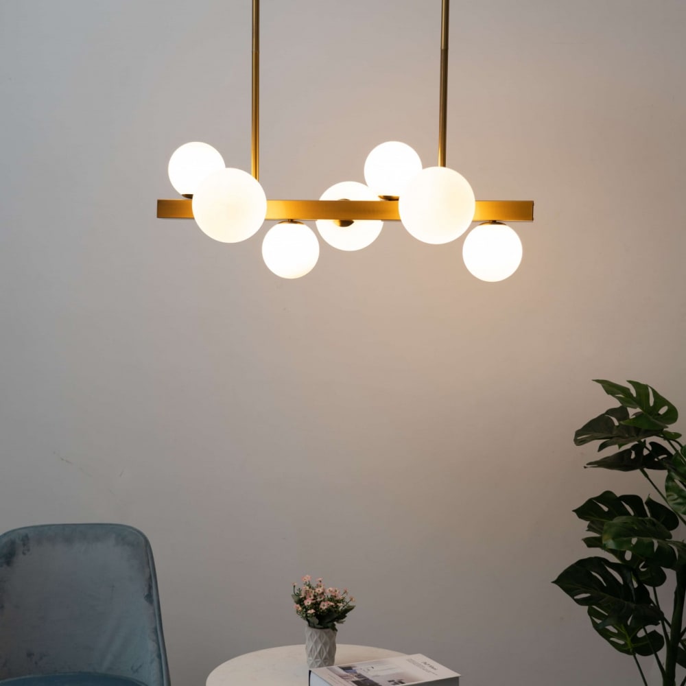 Suspension en verre laiton et blanc 90 cm — vue 3