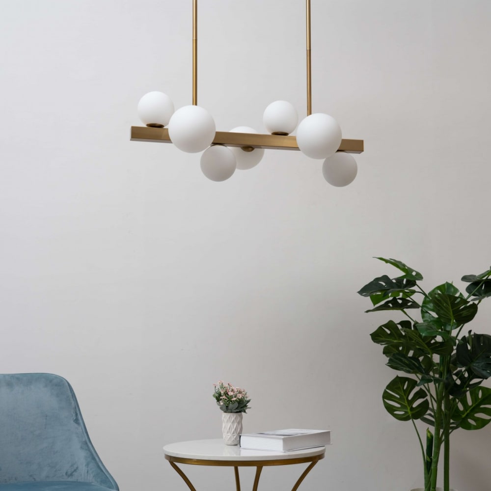 Suspension en verre laiton et blanc 90 cm — vue 4