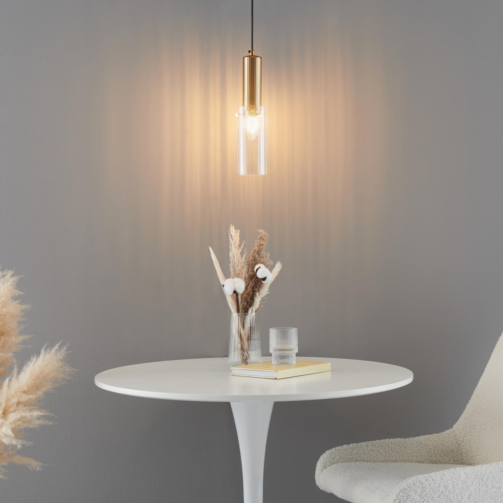 Suspension en verre transparent et doré 31.5 cm — vue 3
