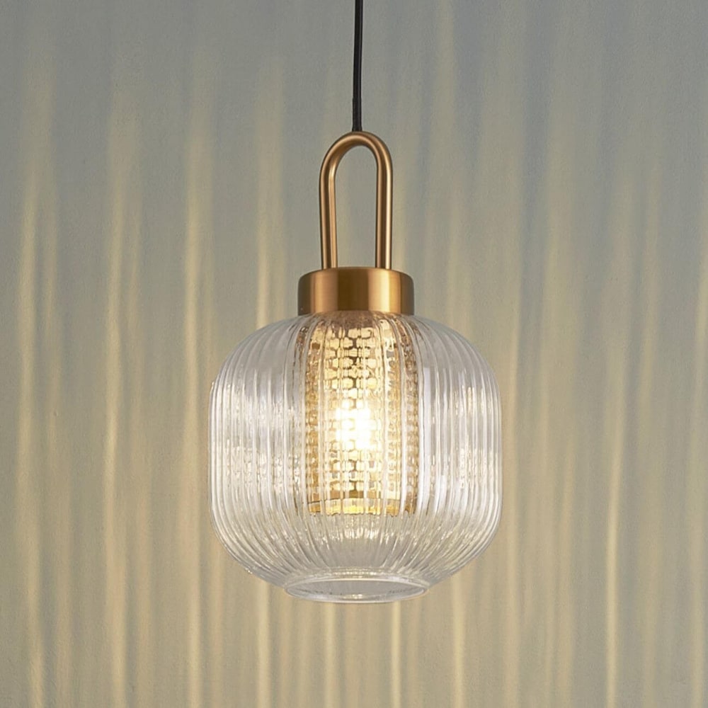 Kosilum Hängeleuchte aus Metall und Glas 18,5 cm, Gold / Messing Gold Glas