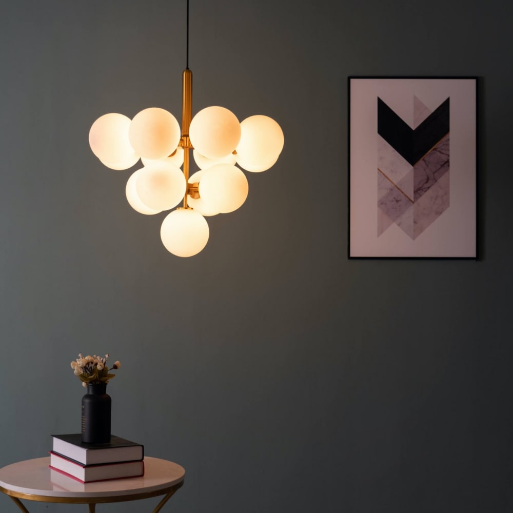 Suspension en verre laiton et blanc 60 cm — vue 4
